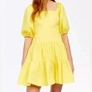 Tanya Taylor Yellow Puff Sleeve Open Back Carly Dress Size- 6